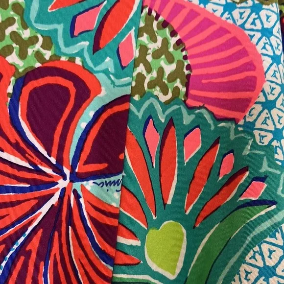 Trina Turk unique sleeved olive green/cranberry/ orange multi-colored top. Sm. - Picture 10 of 11